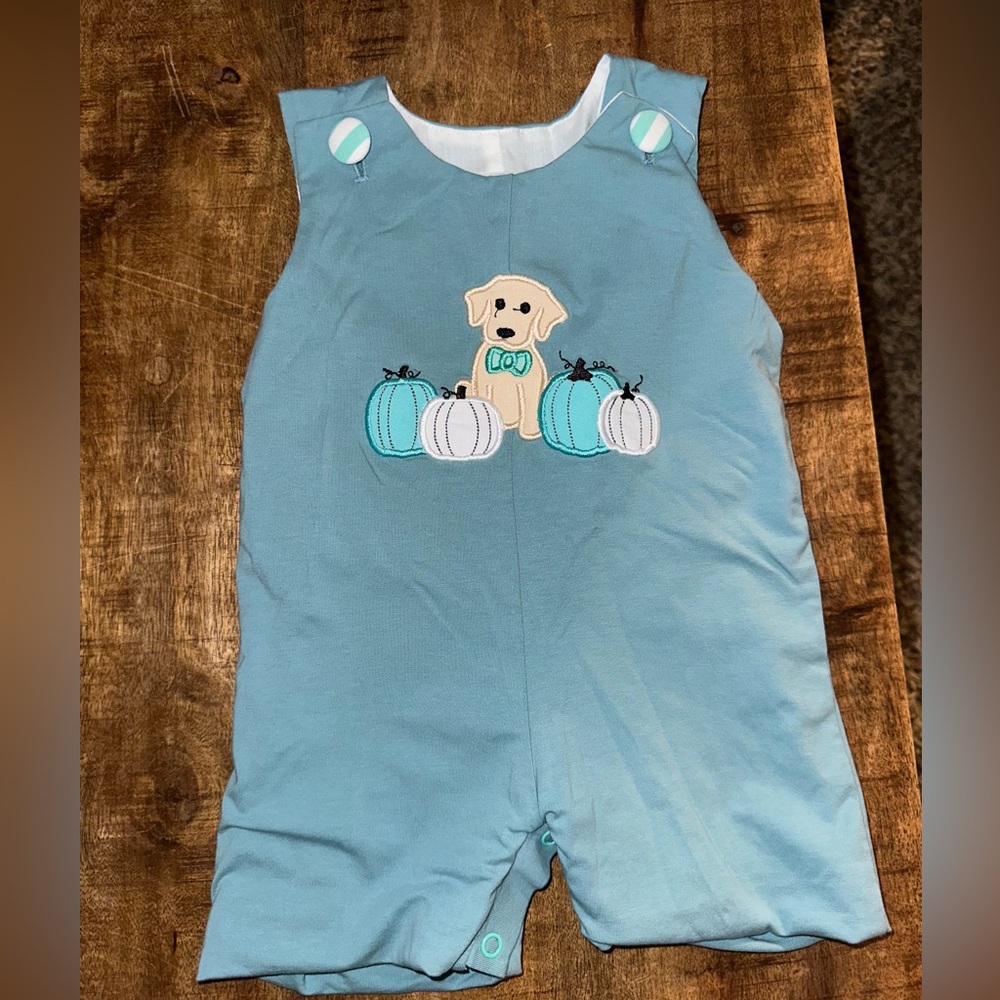 Busy Bee Smocks puppy and pumpkin romper